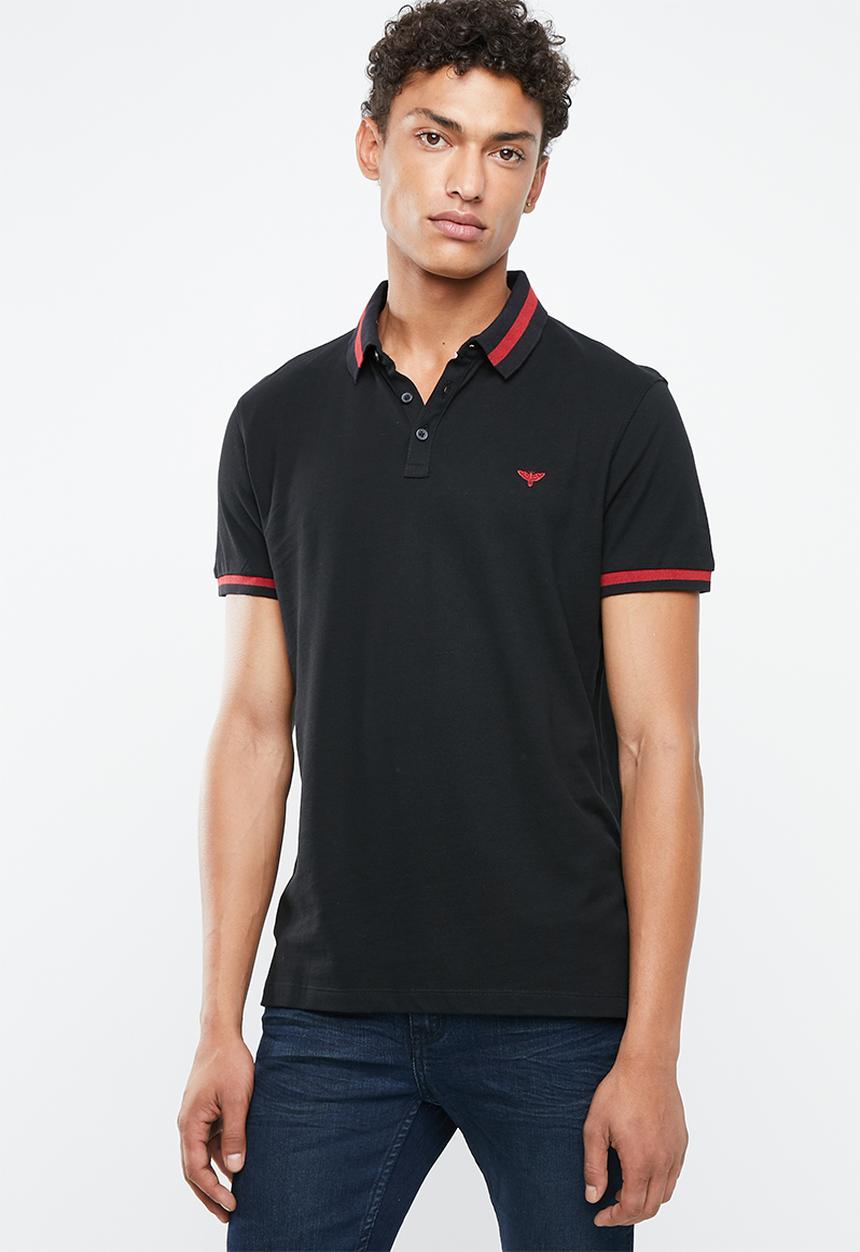 New Look - Stripe collar short sleeve polo - black