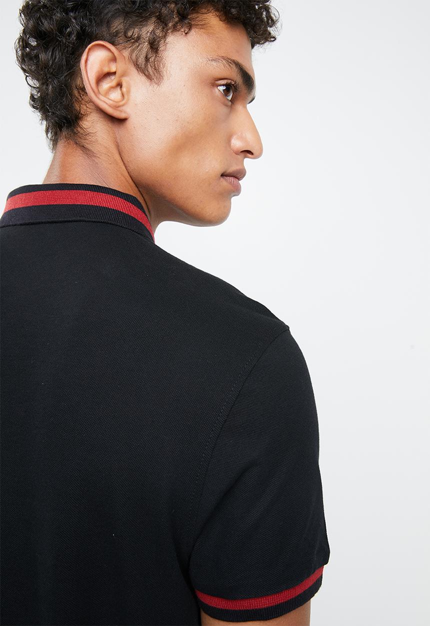 New Look - Stripe collar short sleeve polo - black