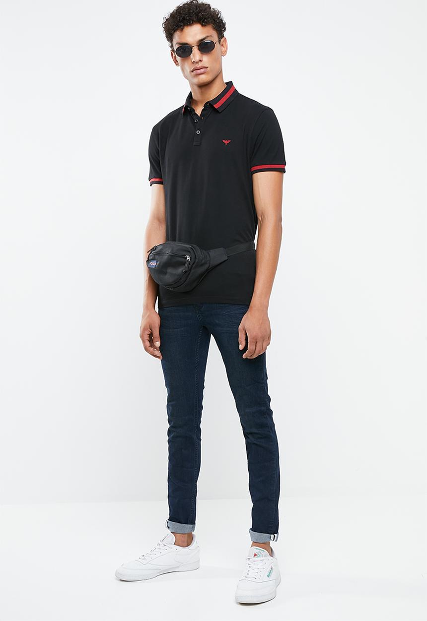 New Look - Stripe collar short sleeve polo - black