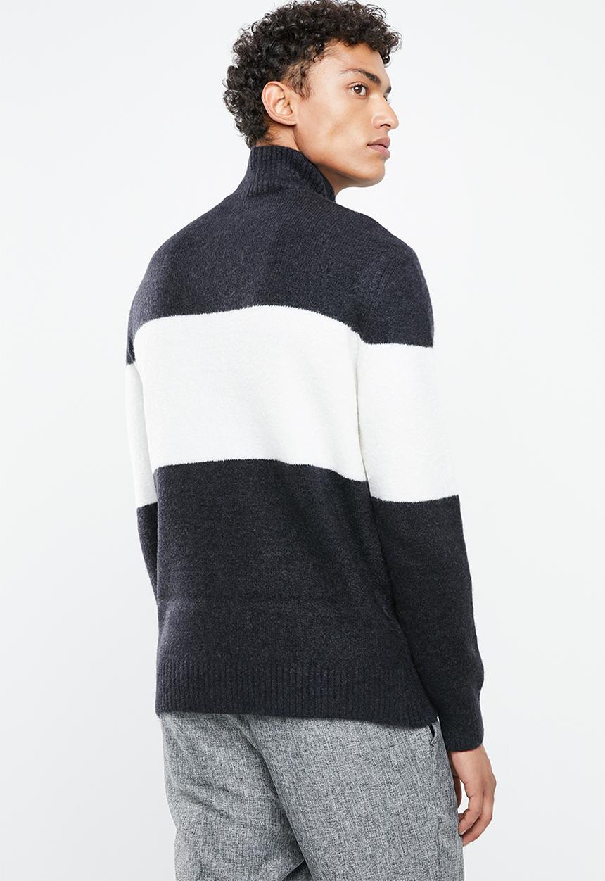 New Look - Hairy block funnel pullover knit - navy & cream