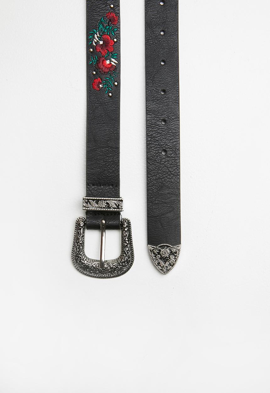 New Look - Tia embroidery western belt - black