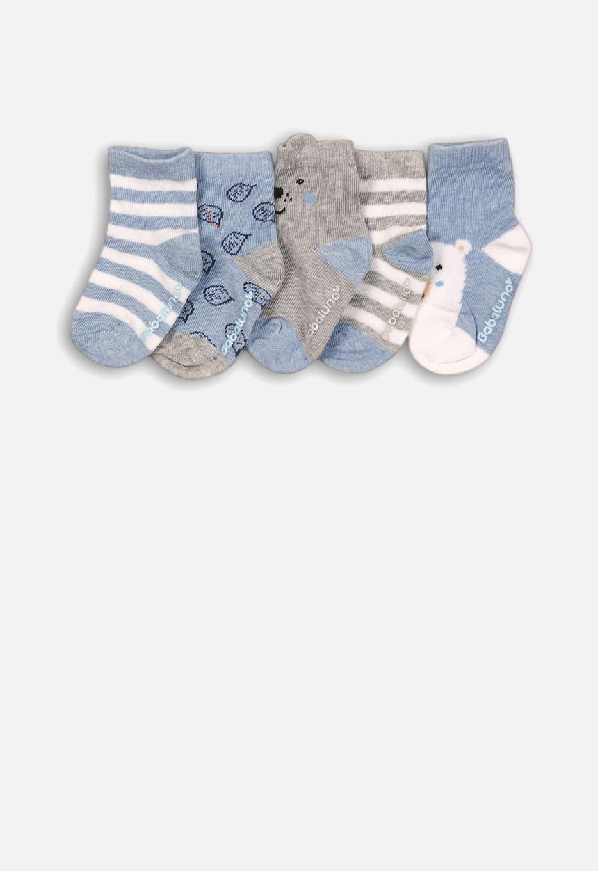 MINOTI - 5 Pack bear design ankle socks - blue & grey