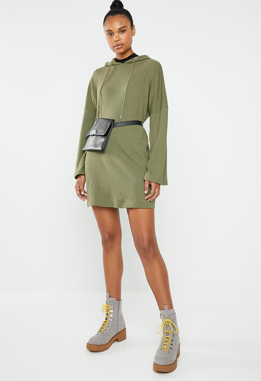 Missguided - Oversized hooded sweat dress - green