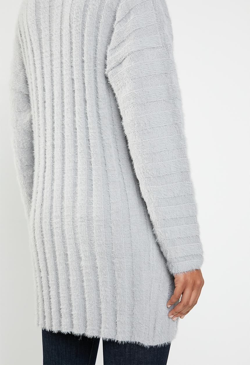 Missguided - V neck fluffy ribbed knitted dress - grey
