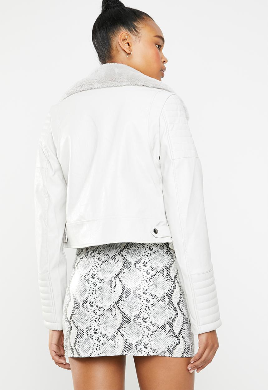 Missguided - Biker jacket with faux fur collar - grey
