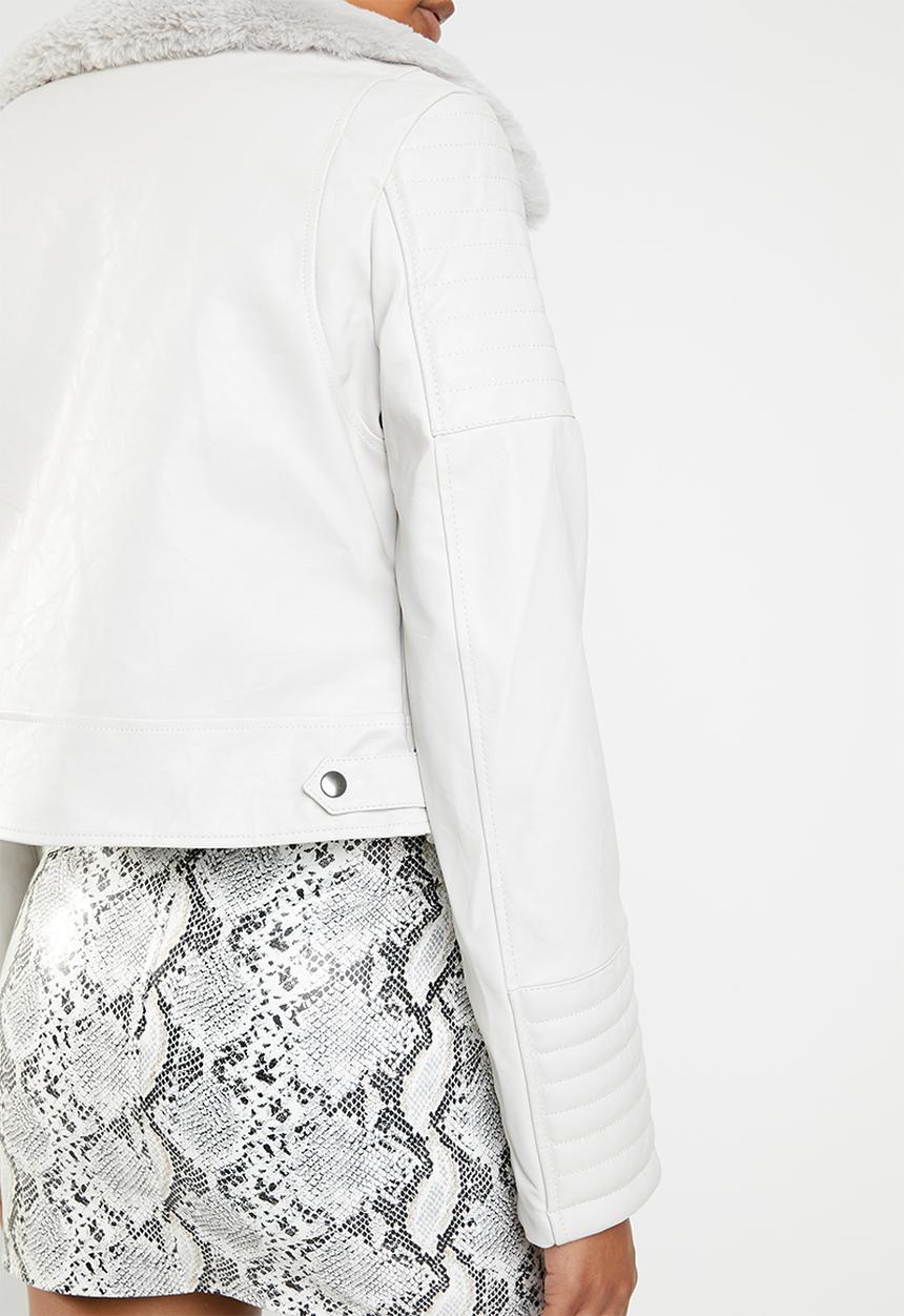 Missguided - Biker jacket with faux fur collar - grey
