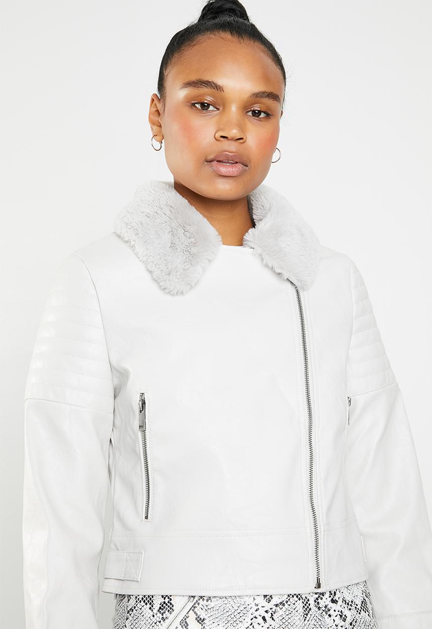 Missguided - Biker jacket with faux fur collar - grey