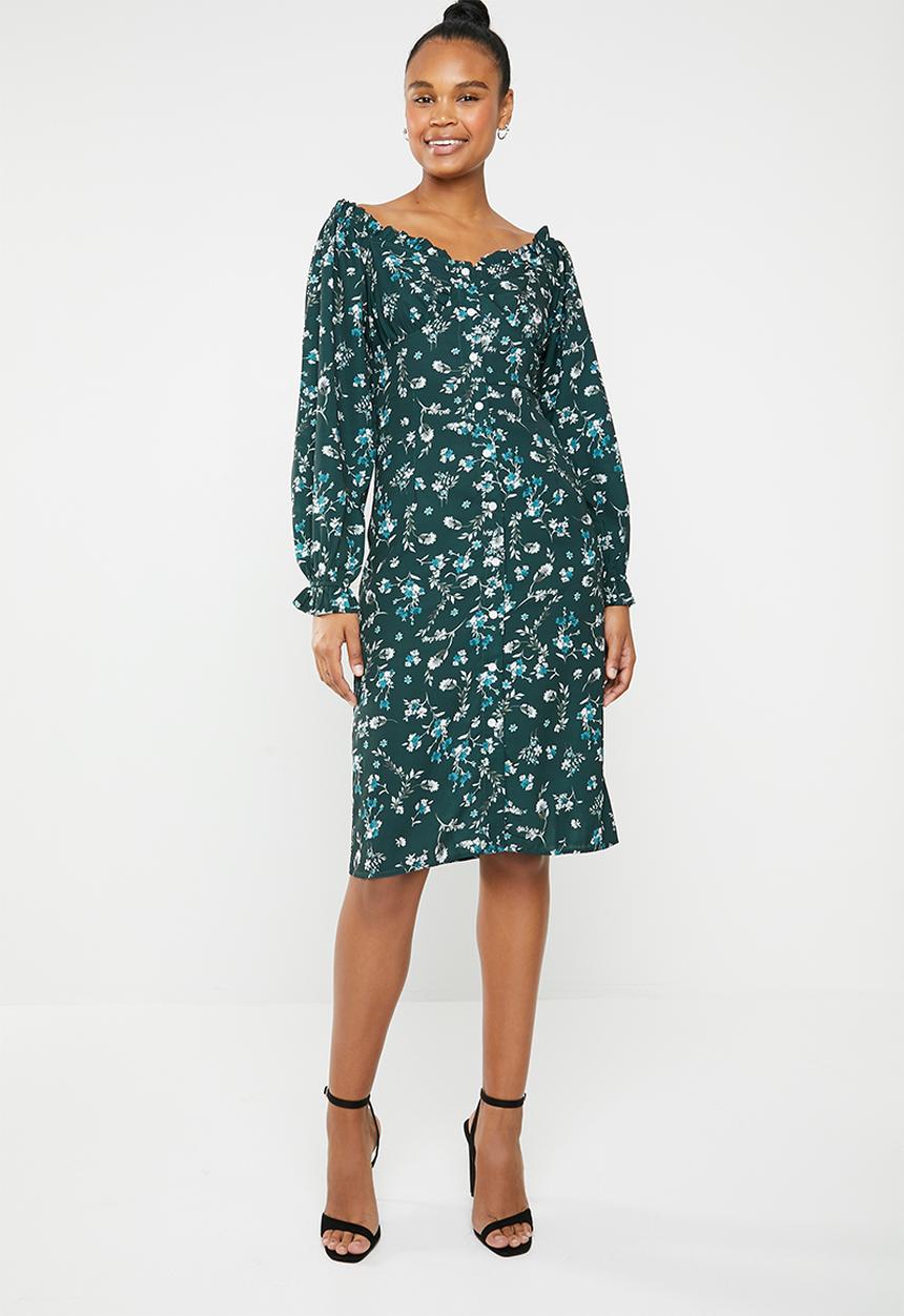 Missguided - Button midi dress - green