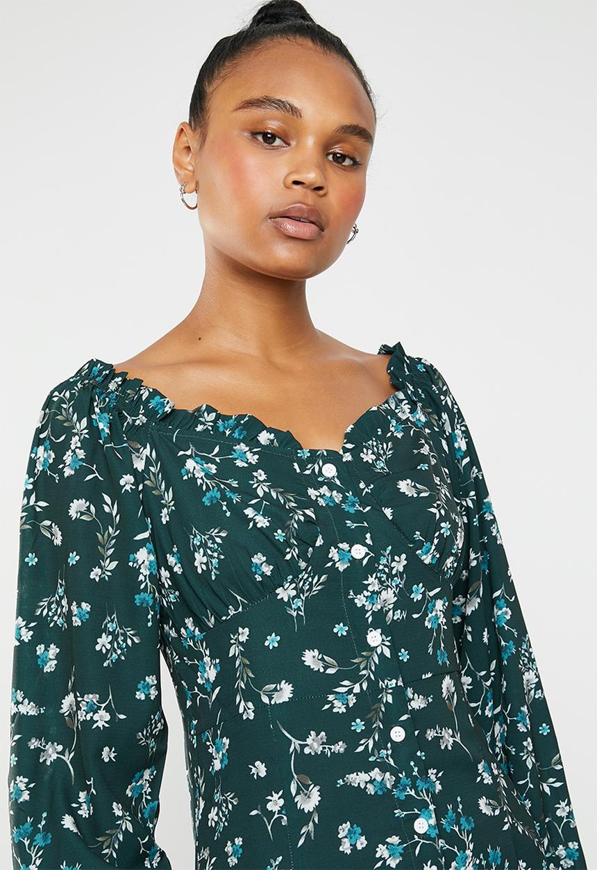 Missguided - Button midi dress - green