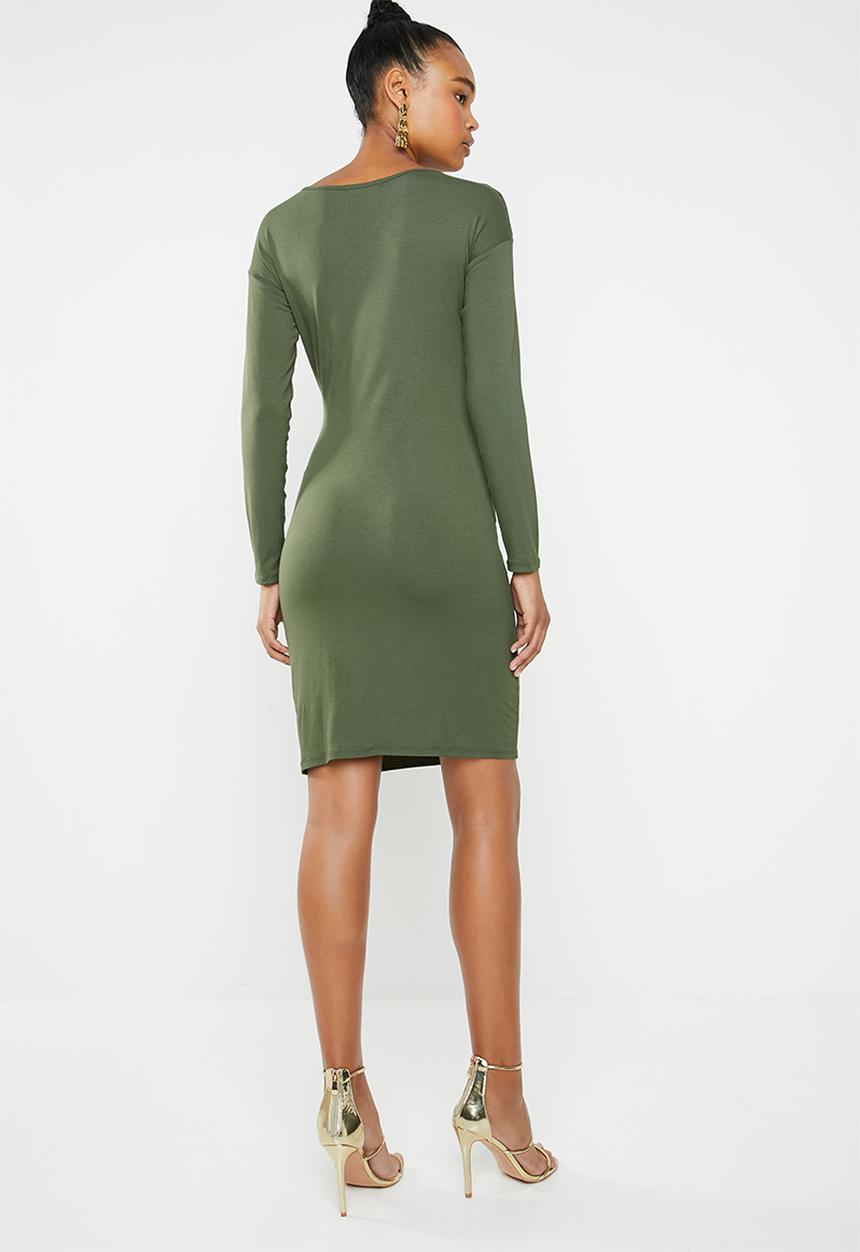 Superbalist - Rouged long sleeve bodycon - green 
