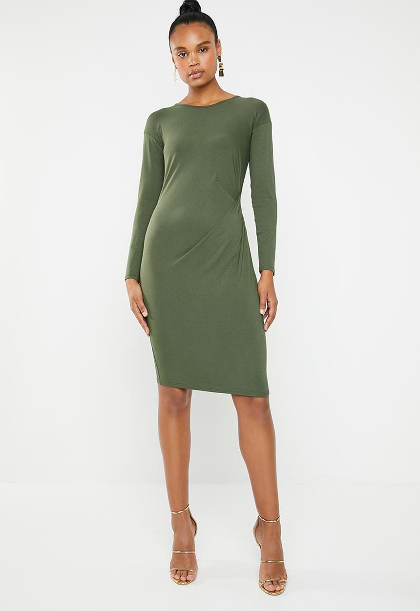 Superbalist - Rouged long sleeve bodycon - green 