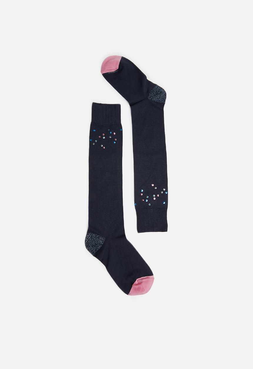 Hysteria - Madda knee high socks - navy & pink