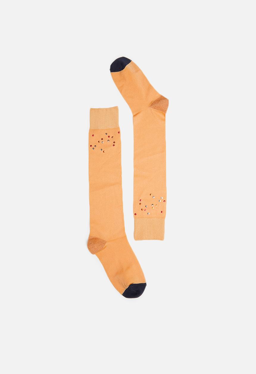 Hysteria - Madda knee high socks - peach & navy