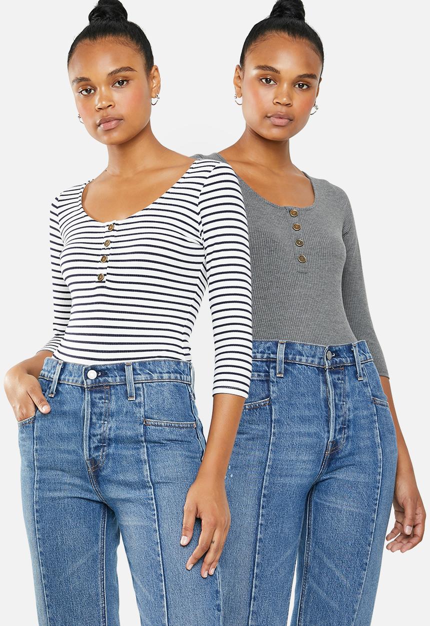 Superbalist - 2 Pack 3/4 sleeve scoop neck bodysuit - multi 