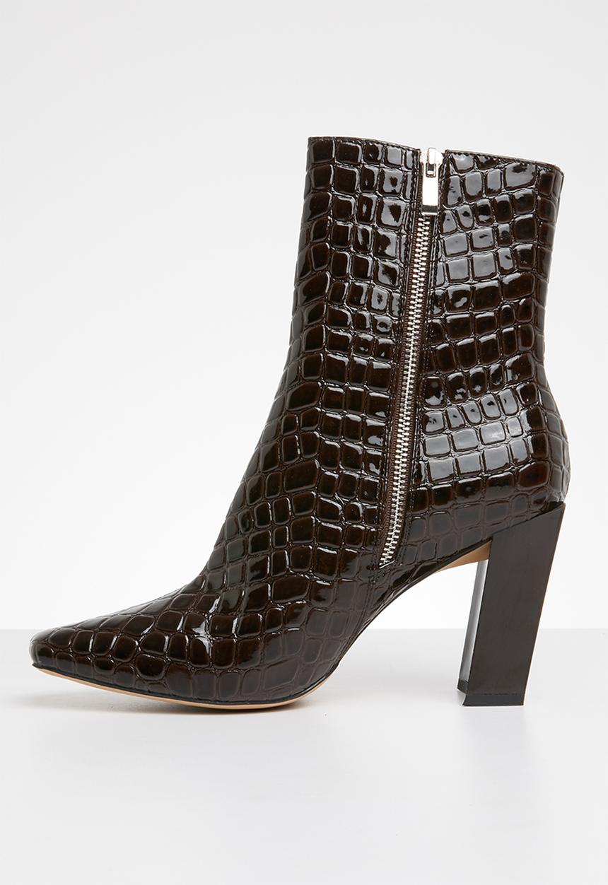 Missguided - Ring pull zip boot after dark croc - brown