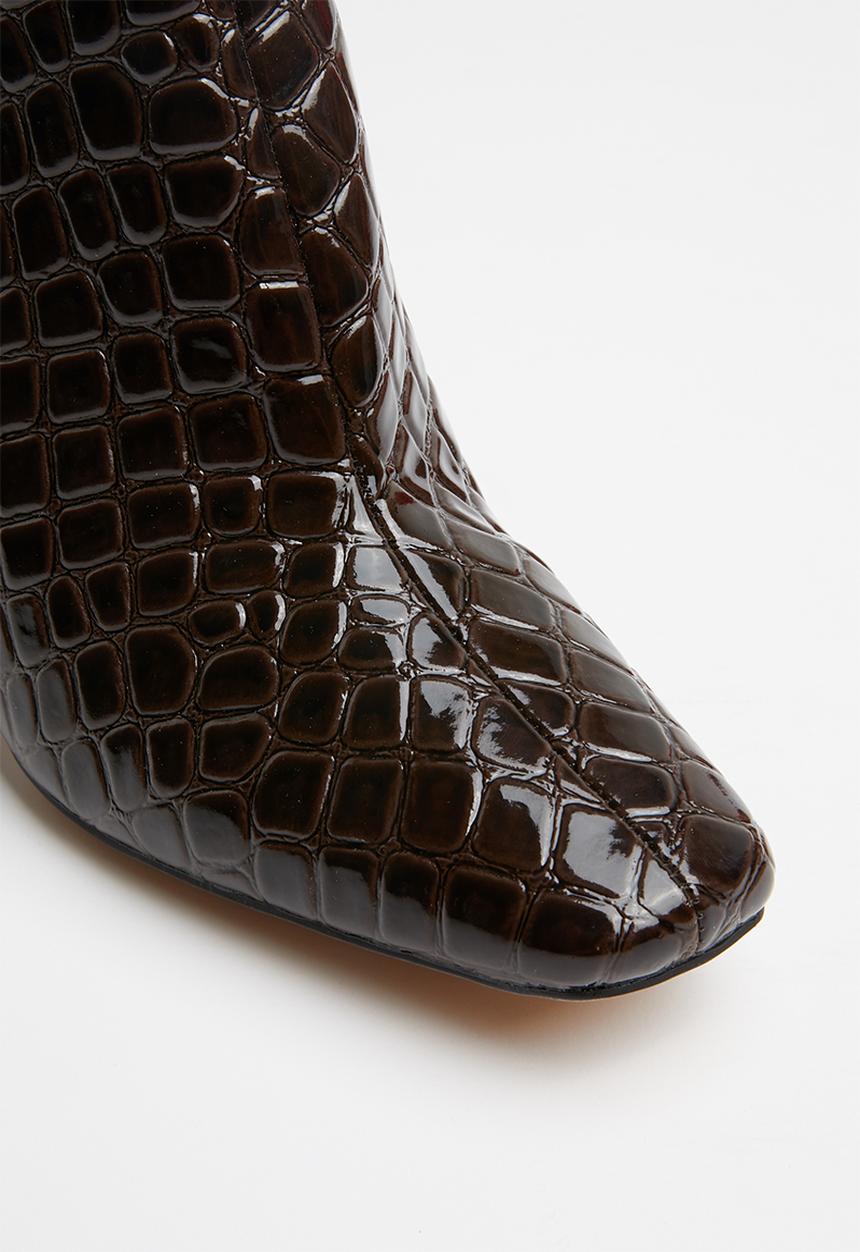 Missguided - Ring pull zip boot after dark croc - brown