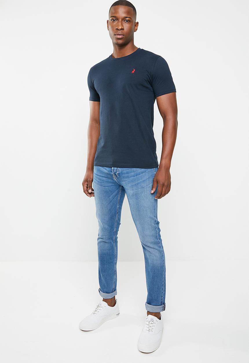 POLO - Crew neck tee - navy & red