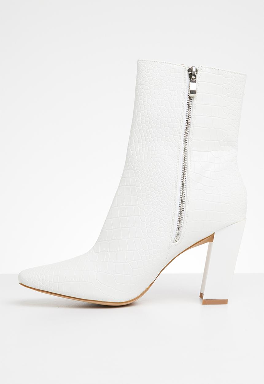 Missguided - Ring pull zip boot cox calf - white 