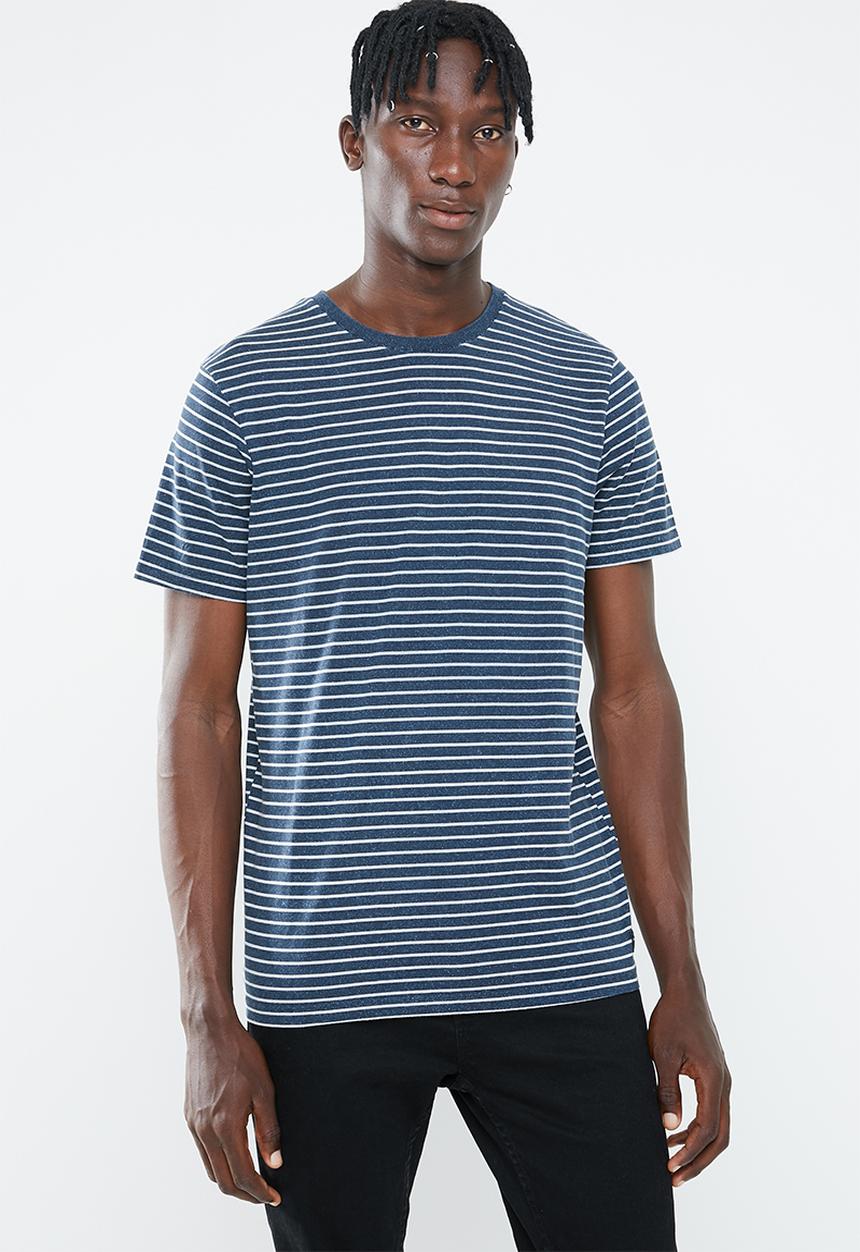 Jack & Jones - Happy stripe short sleeve crew neck tee - blue & white 