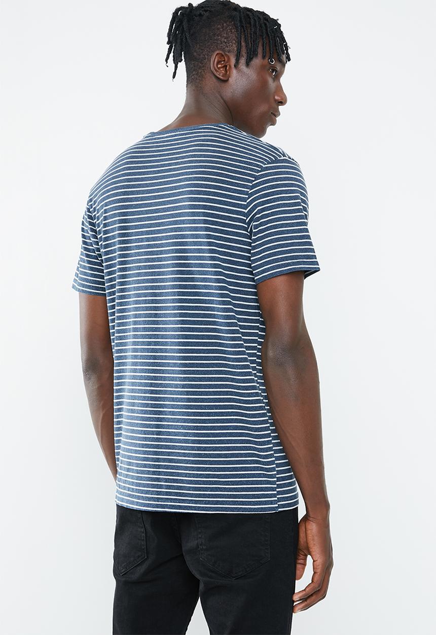 Jack & Jones - Happy stripe short sleeve crew neck tee - blue & white 