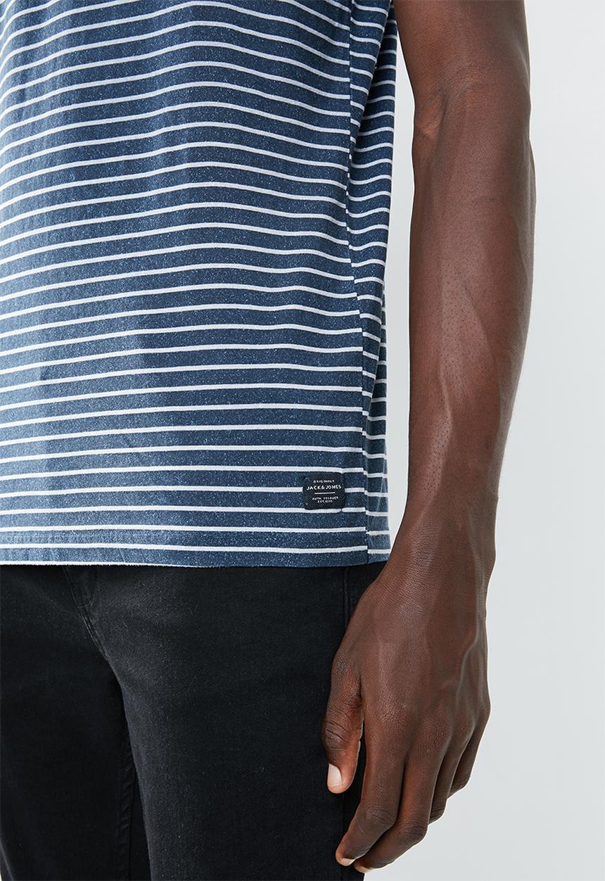 Jack & Jones - Happy stripe short sleeve crew neck tee - blue & white 