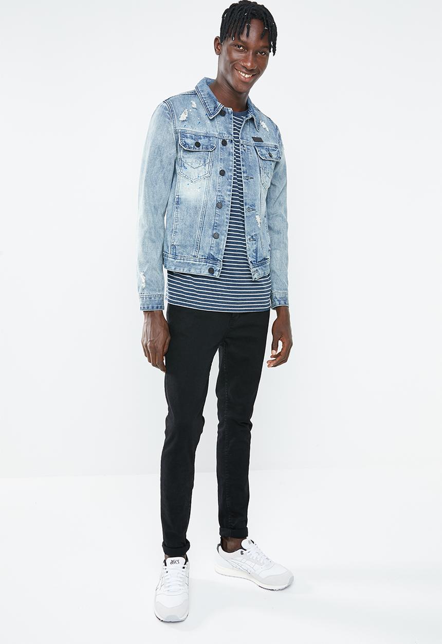 Jack & Jones - Happy stripe short sleeve crew neck tee - blue & white 