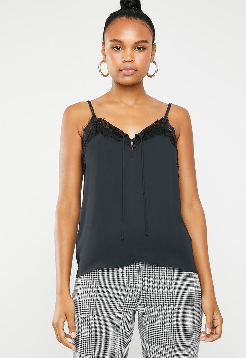MANGO - Lace trim cami - black