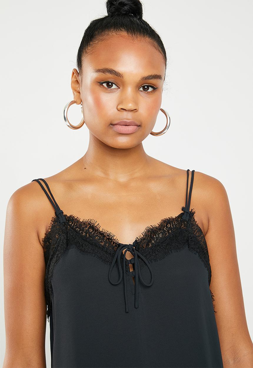 MANGO - Lace trim cami - black