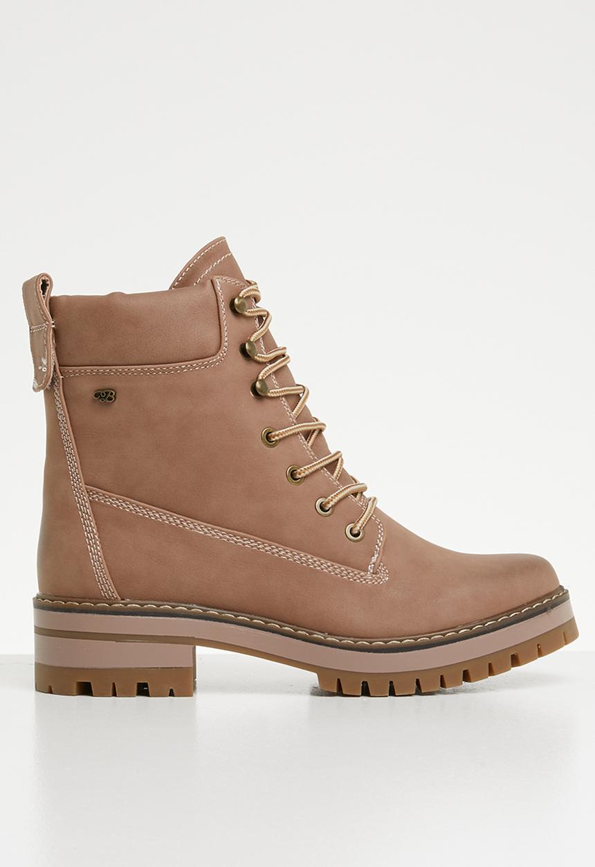 Miss Black - Lace up military boot - pink
