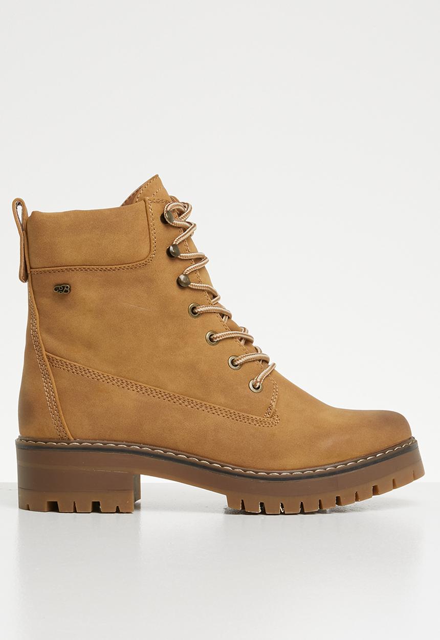 Miss Black - Lace up military boot - tan
