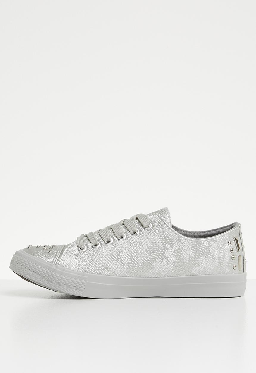 Miss Black - Snake skin sneaker - silver