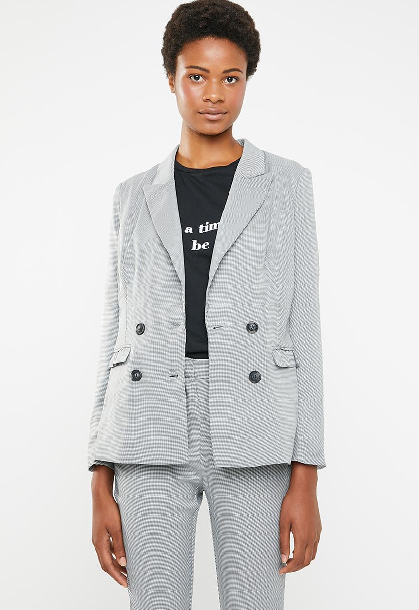 dailyfriday - Double breasted blazer with ruffle detail - black & white