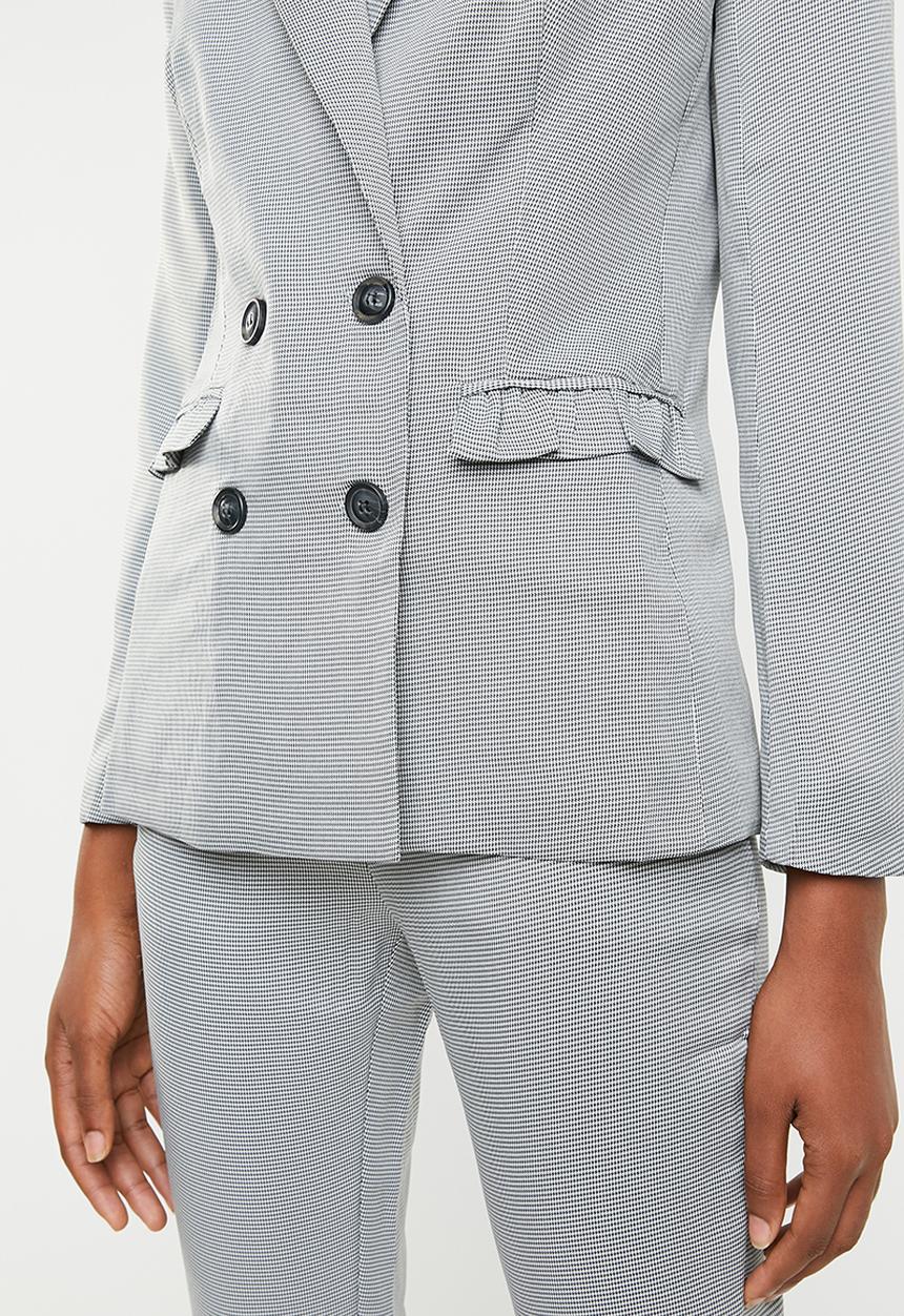 dailyfriday - Double breasted blazer with ruffle detail - black & white