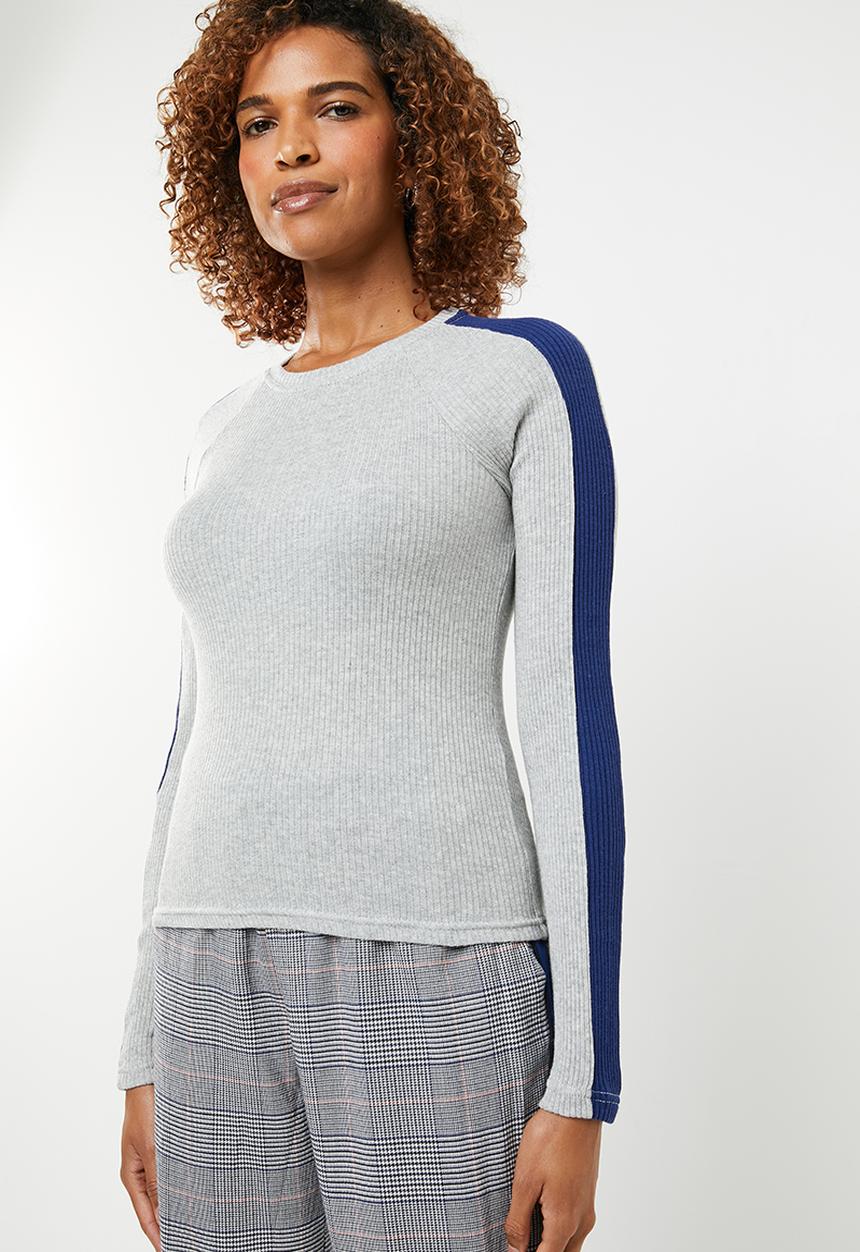 ONLY - Ida long sleeve panel pullover knit - grey 