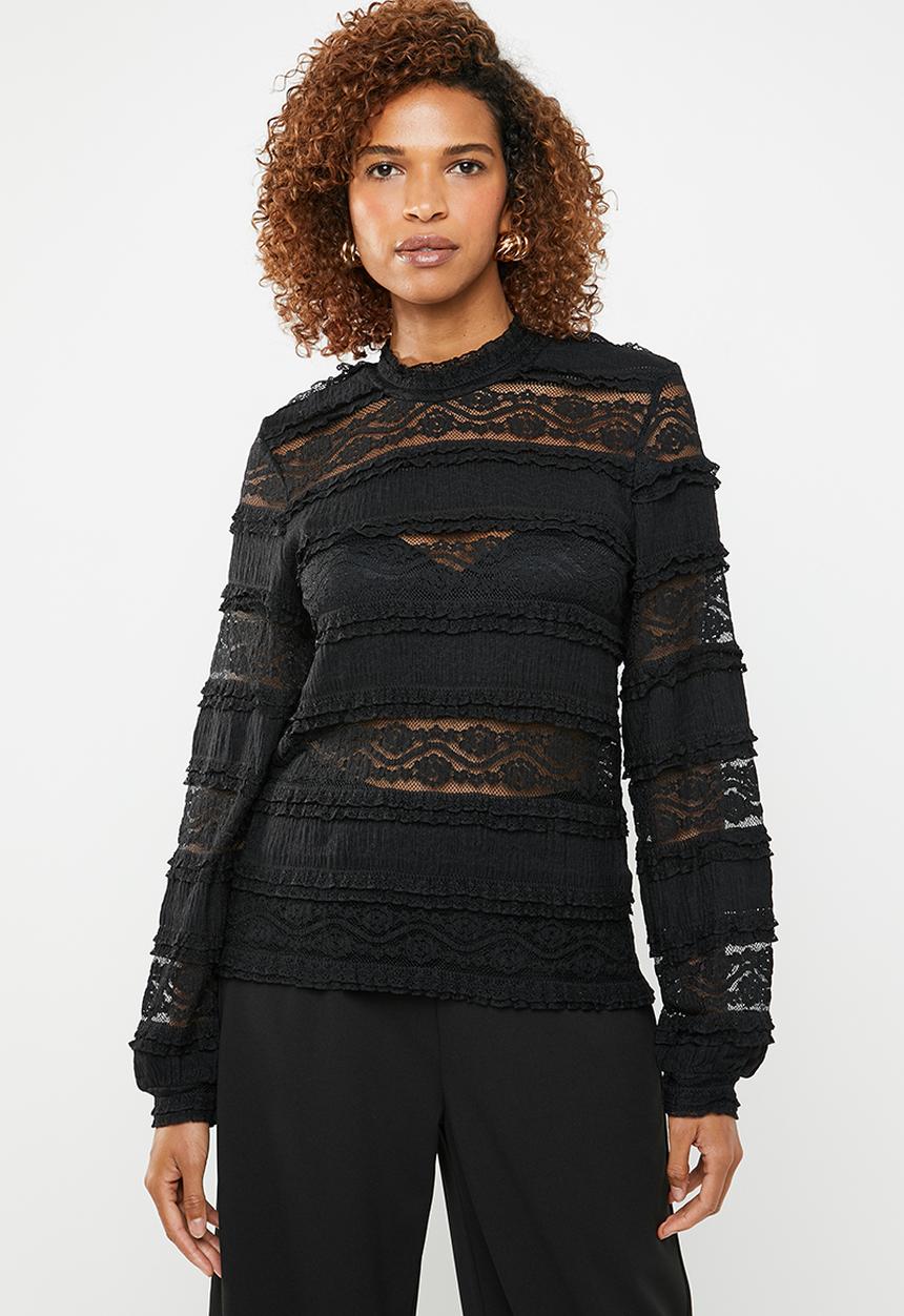 ONLY - Marjorie lace and ruffle top - black