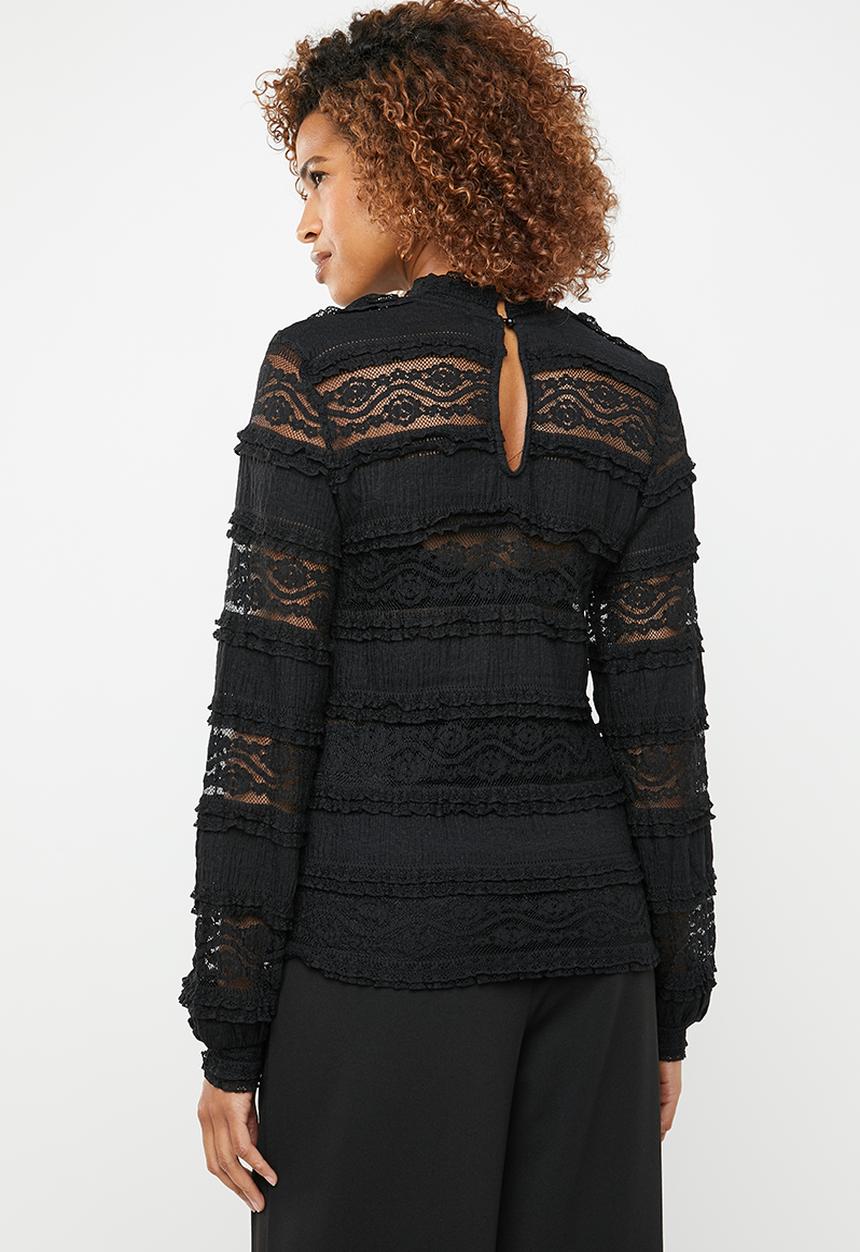 ONLY - Marjorie lace and ruffle top - black