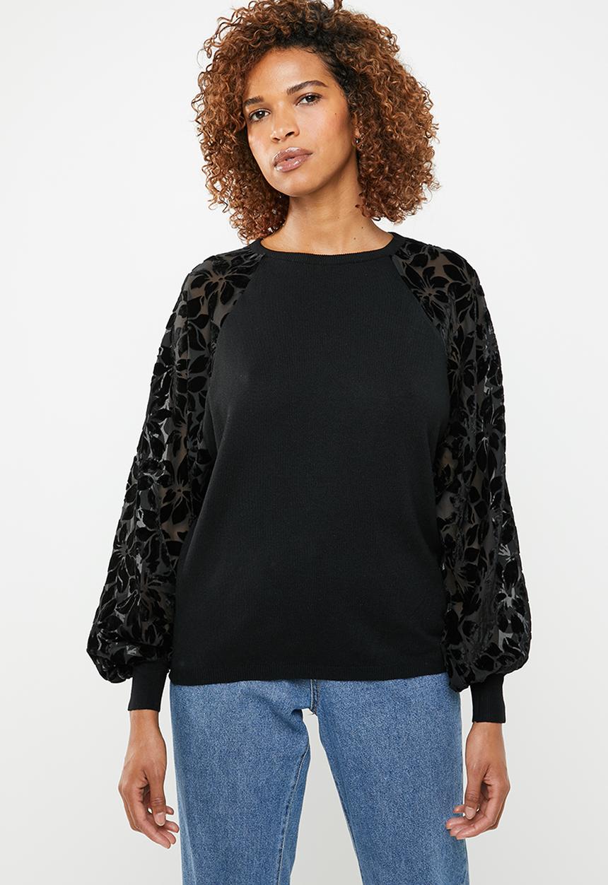 ONLY - Rosy knit with burnout sleeve - black