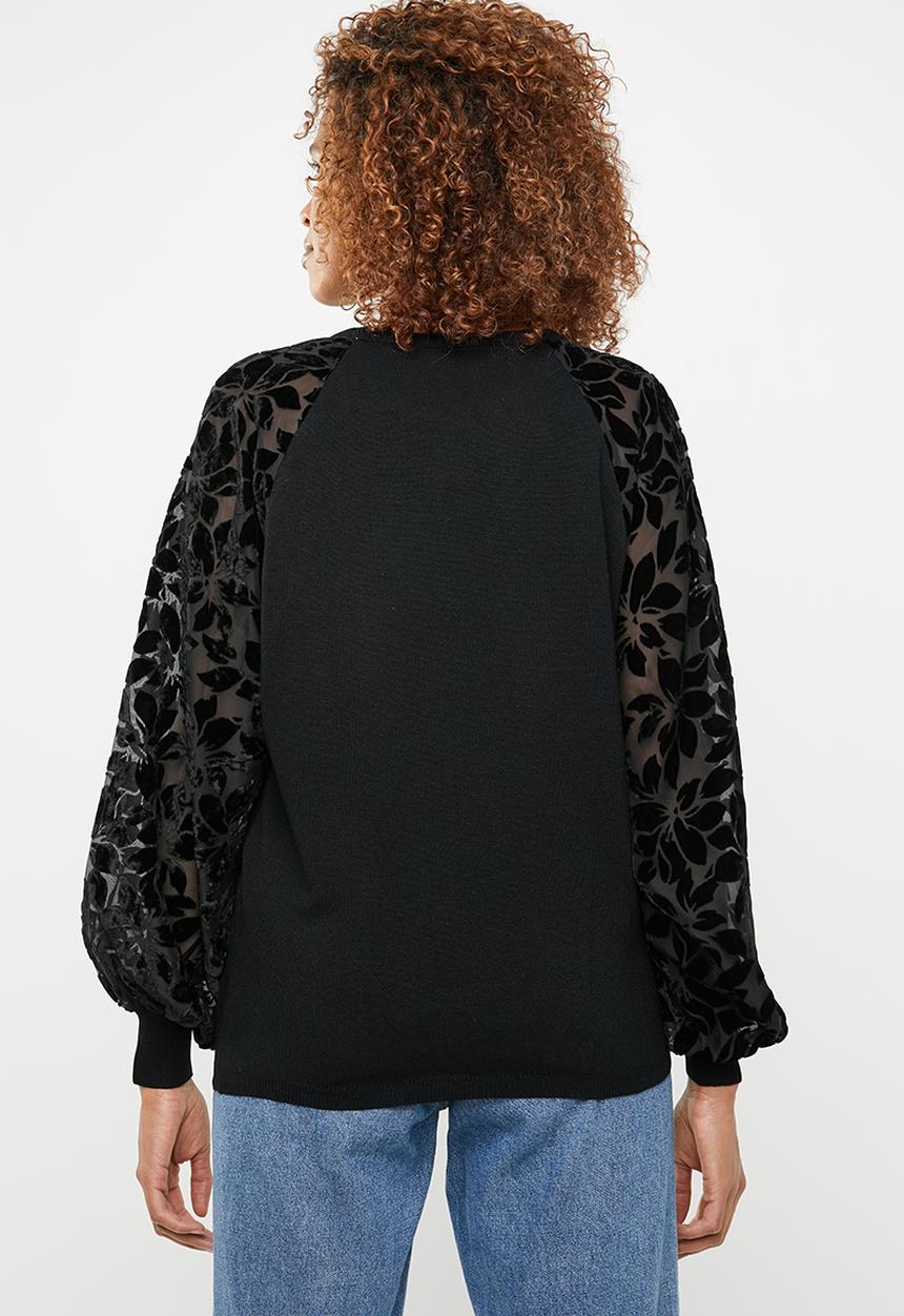 ONLY - Rosy knit with burnout sleeve - black