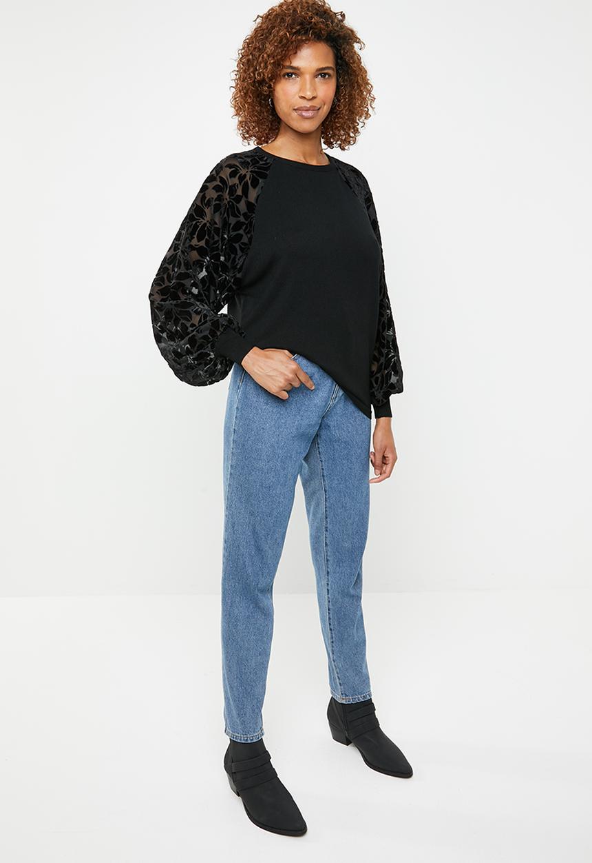 ONLY - Rosy knit with burnout sleeve - black