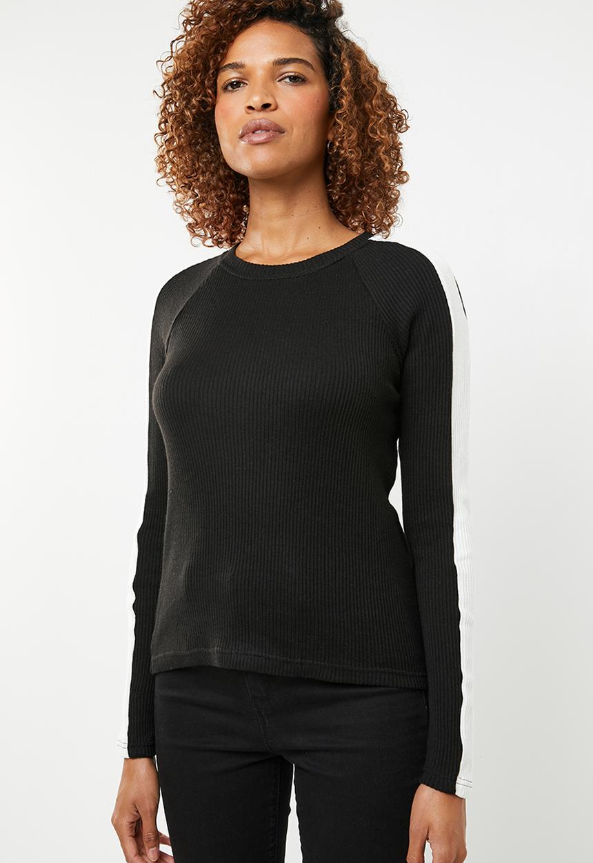 ONLY - Ida long sleeve panel pullover knit - black