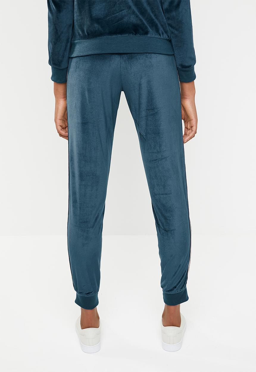 Brave Soul - Velour joggers with side tape - navy
