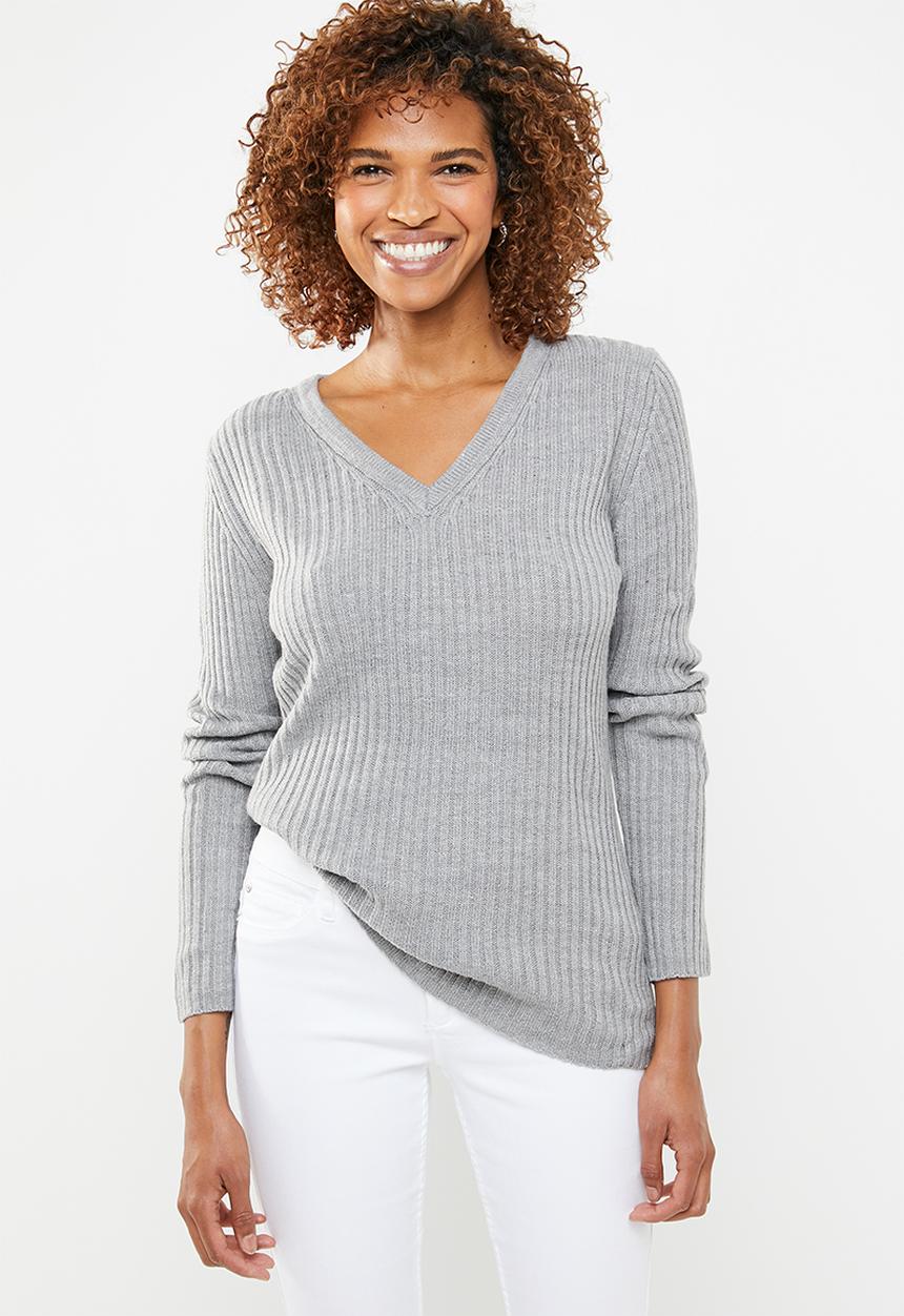 edit - Essentiall ribbed v neck jersey  - grey