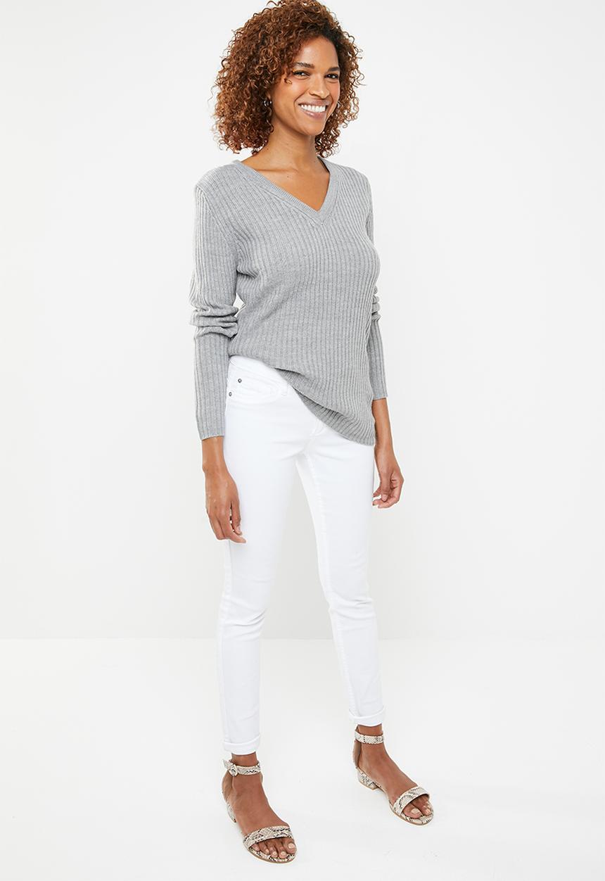 edit - Essentiall ribbed v neck jersey  - grey