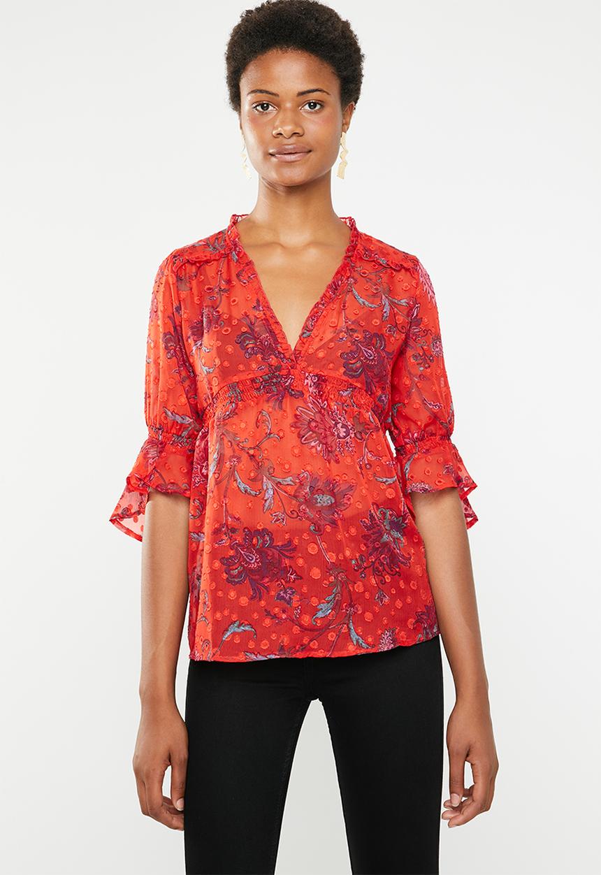 ONLY - Celine V-neck blouse - red