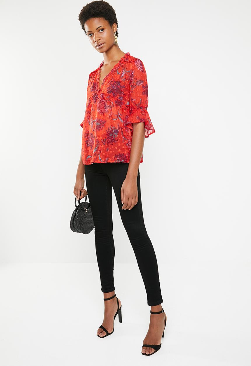 ONLY - Celine V-neck blouse - red