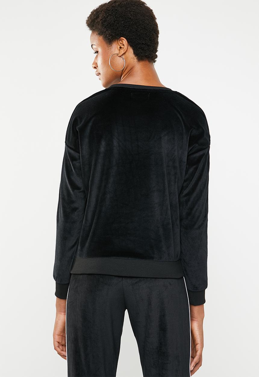 Brave Soul - velour sweatshirt with side tape - black