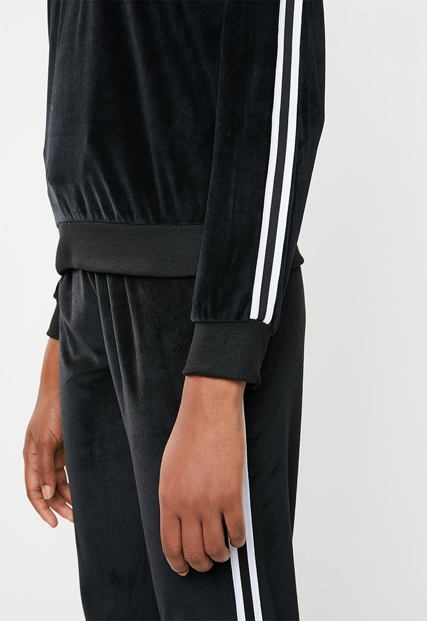 Brave Soul - velour sweatshirt with side tape - black
