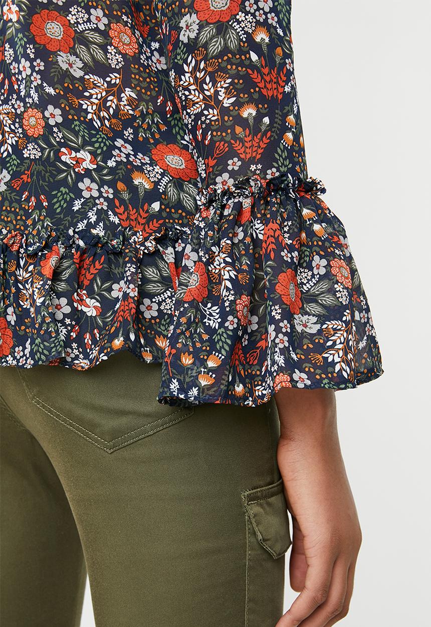 Brave Soul - Floral blouse with ruffle hem - blue