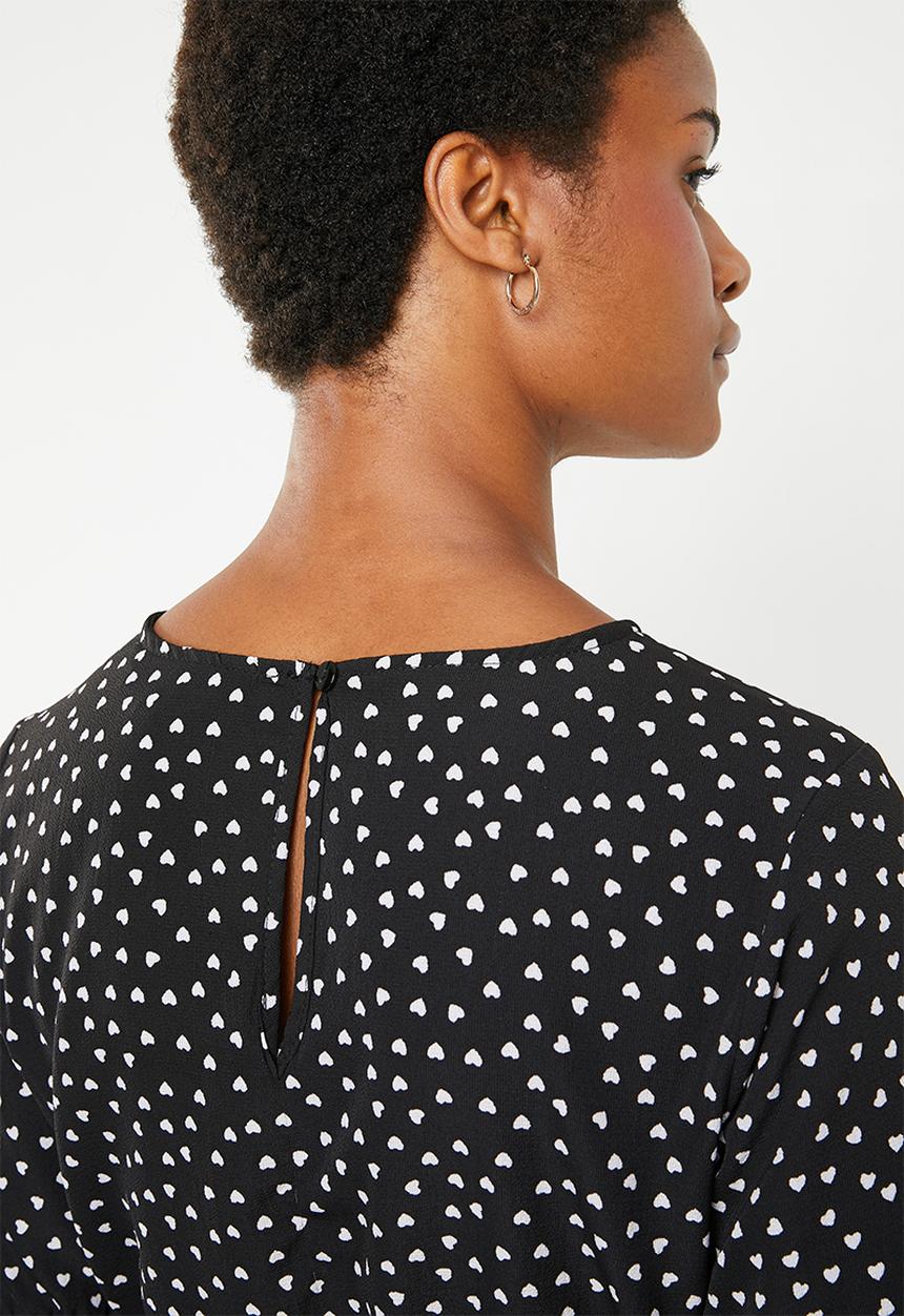 Brave Soul - Polka dot bell sleeve dress - black