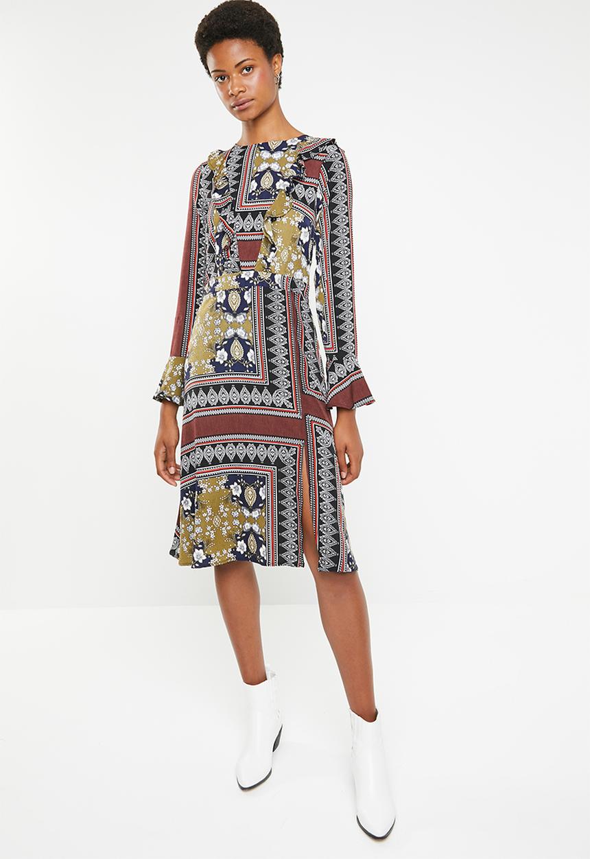 Brave Soul - Scarf print with bell sleeves - green